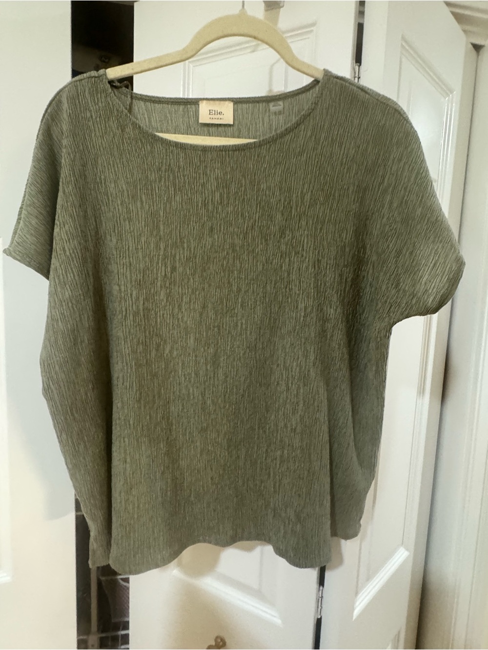 Elle Olive Pleated Short Sleeve Tunic Top